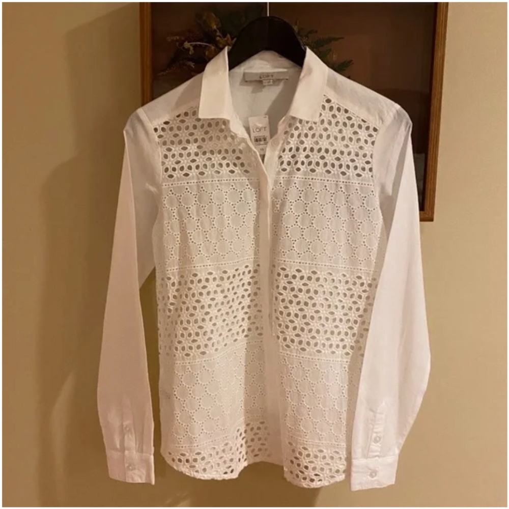 White Cotton Lace Blouse Top - NEW!!